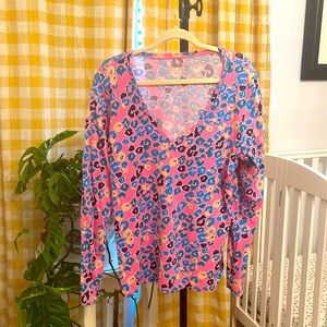 Lilly Pulitzer Long Sleeve V Neck TShirt Pima Cotton Women Size XL